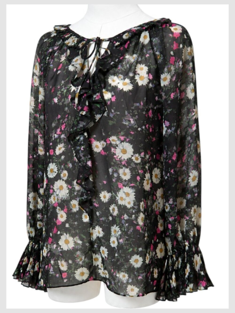 Kobi Halperin Sydney Blouse Black Pink White Multi Floral Chiffon Size L - Picture 5 of 11